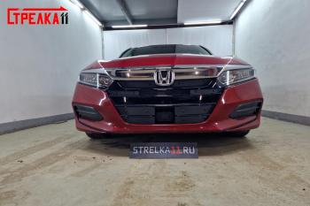 1 099 р. Зимняя заглушка решетки радиатора (низ 4 части) Стрелка11 Honda Accord 10 CV (2019-2022) (черная)  с доставкой в г. Майкоп. Увеличить фотографию 2