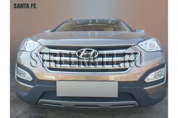 Зимняя заглушка решетки радиатора Стрелка11 Hyundai Santa Fe DM дорестайлинг (2012-2016) (черная)