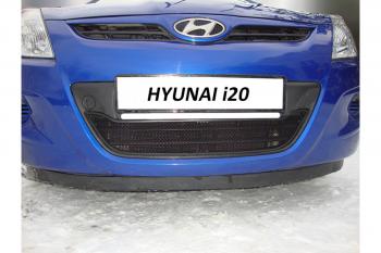 759 р. Зимняя заглушка решетки радиатора Стрелка11 Hyundai i20 PB хэтчбэк дорестайлинг (2008-2012) (черная)  с доставкой в г. Майкоп. Увеличить фотографию 2