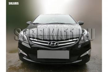 Зимняя заглушка решетки радиатора Стрелка11 Hyundai Solaris RBr хэтчбэк рестайлинг (2014-2017) (черная)
