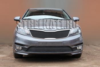 759 р. Зимняя заглушка решетки радиатора (низ) Стрелка11 KIA Rio 3 QB рестайлинг седан (2015-2017) (черная)  с доставкой в г. Майкоп. Увеличить фотографию 2