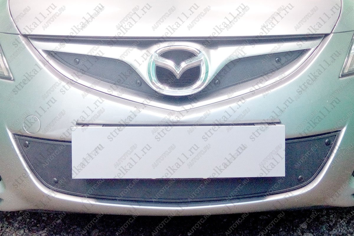759 р. Зимняя заглушка решетки радиатора (низ) Стрелка11 Mazda 6 GH рестайлинг универсал (2010-2012) (черная)  с доставкой в г. Майкоп