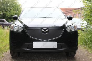 Зимняя заглушка решетки радиатора (верх) Стрелка11 Mazda CX-5 KE рестайлинг (2015-2017) (черная)