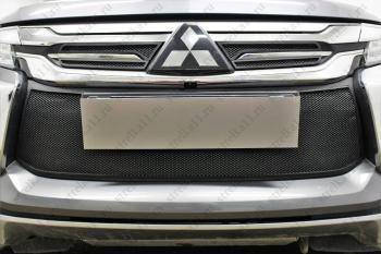 759 р. Зимняя заглушка решетки радиатора (низ) Стрелка11 Mitsubishi Pajero Sport QE дорестайлинг (2015-2021) (черная)  с доставкой в г. Майкоп. Увеличить фотографию 2