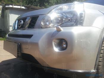 Зимняя заглушка решетки радиатора (середина) Стрелка11 Nissan X-trail 2 T31 дорестайлинг (2007-2011) (черная)