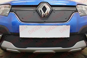 Зимняя заглушка решетки радиатора (верх) Стрелка11 Renault Logan Stepway (2018-2025) (черная)