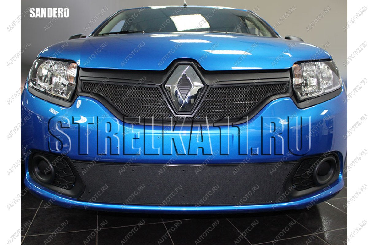 759 р. Зимняя заглушка решетки радиатора (низ) Стрелка11 Renault Sandero (B8) дорестайлинг (2014-2018) (черная)  с доставкой в г. Майкоп