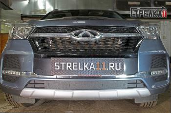 Зимняя защита на стяжке Стрелка11 Chery Tiggo 4 1-ый рестайлинг (2018-2023) (черная)