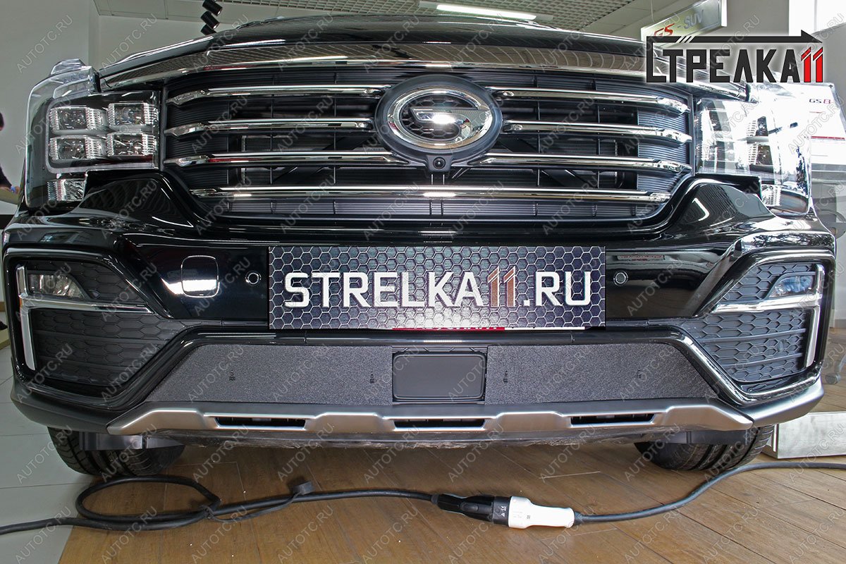1 439 р. Зимняя защита на стяжке (GT)(низ с датчиком ACC)(низ) Стрелка11 GAC GS8 (2016-2023) (черная)  с доставкой в г. Майкоп