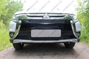 Зимняя защита на стяжке (верх, середина) Стрелка11 Mitsubishi Outlander GF 3-ий рестайлинг (2018-2022) (черная)