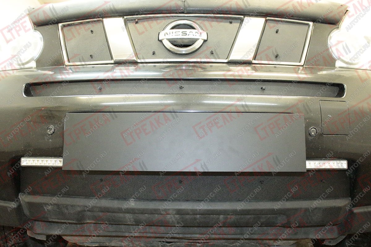 1 799 р. Зимняя защита на стяжке (верх 3 части) Стрелка11 Nissan X-trail 2 T31 дорестайлинг (2007-2011) (черная)  с доставкой в г. Майкоп