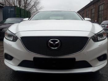 799 р. Зимняя заглушка решетки радиатора (верх) Премиум Стрелка11 Mazda 6 GJ дорестайлинг седан (2012-2015) (черная)  с доставкой в г. Майкоп. Увеличить фотографию 2