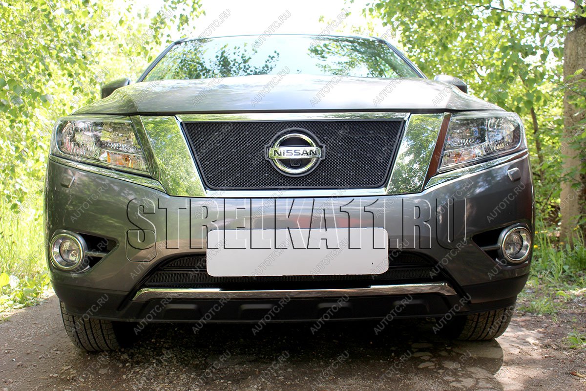 6 999 р. Защита радиатора (низ 2 части) Стрелка11 PREMIUM Nissan Pathfinder R52 дорестайлинг (2012-2017) (черная)  с доставкой в г. Майкоп