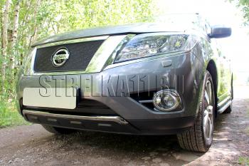 6 999 р. Защита радиатора (низ 2 части) Стрелка11 PREMIUM Nissan Pathfinder R52 дорестайлинг (2012-2017) (черная)  с доставкой в г. Майкоп. Увеличить фотографию 2