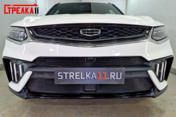 Защита радиатора (верх с камерой) Стандарт Geely Tugella FY11,HPBA4 дорестайлинг (2019-2023) (черная)