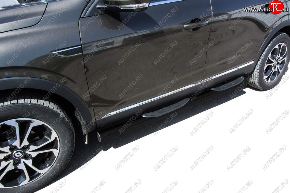 13 999 р. Защита порогов Slitkoff (d76 мм, с проступями)  Renault Arkana (2019-2025) (Сталь с полимерным покрытием. Цвет: чёрный)  с доставкой в г. Майкоп