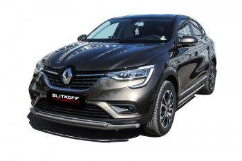 Защита переднего бампера Slitkoff (двойная, d42/32 мм) Renault Arkana (2019-2025) (Сталь с полимерным покрытием. Цвет: серебристый)