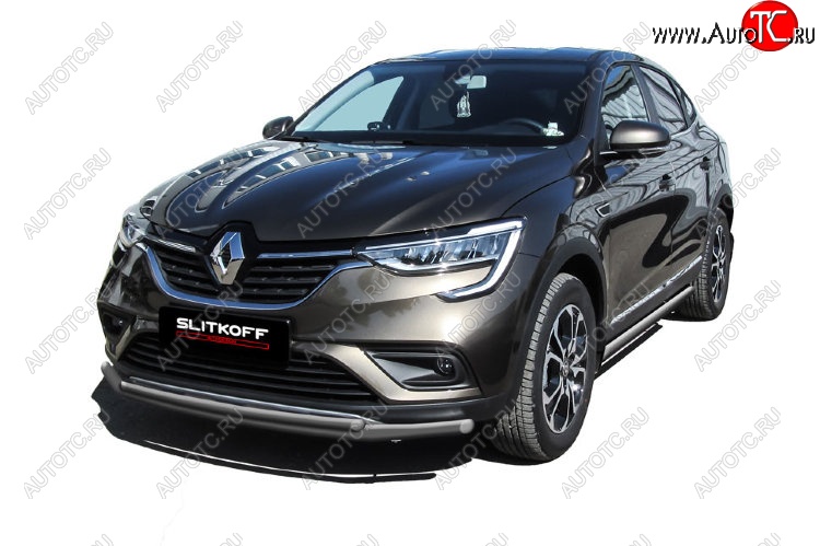 8 899 р. Защита переднего бампера Slitkoff (двойная, d42/32 мм)  Renault Arkana (2019-2025) (Сталь с полимерным покрытием. Цвет: серебристый)  с доставкой в г. Майкоп