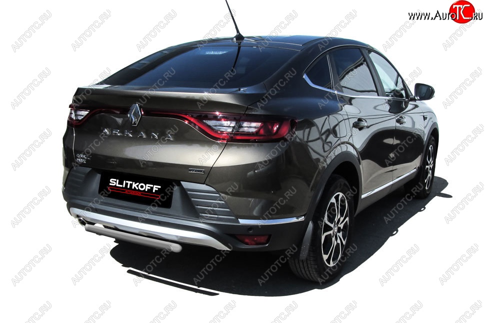 6 999 р. Защита заднего бампера Slitkoff (d42) Renault Arkana (2019-2025) (Сталь с полимерным покрытием. Цвет: серебристый)  с доставкой в г. Майкоп