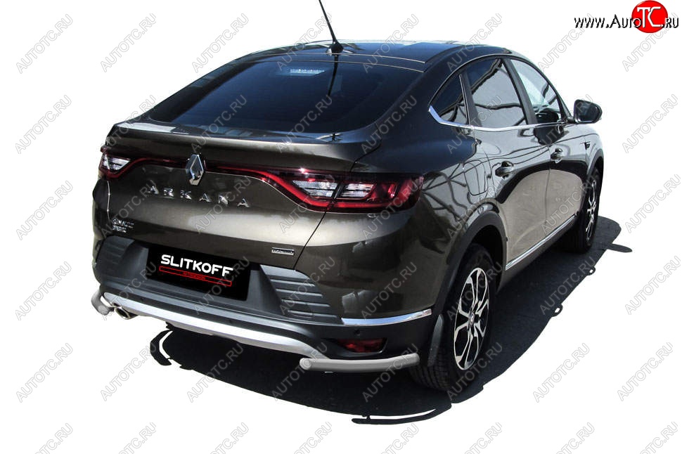 5 549 р. Защита заднего бампера Slitkoff (уголки, d42)  Renault Arkana (2019-2025) (Сталь с полимерным покрытием. Цвет: серебристый)  с доставкой в г. Майкоп