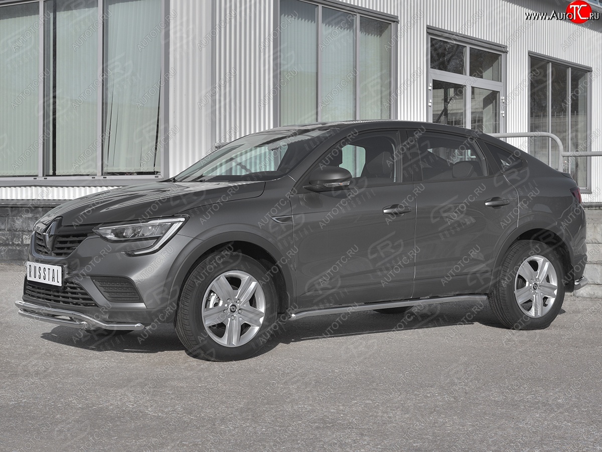 15 599 р. Защита порогов (Ø42 мм, нержавейка) SLITKOFF  Renault Arkana (2019-2025) (Металлические торцы под 90°)  с доставкой в г. Майкоп