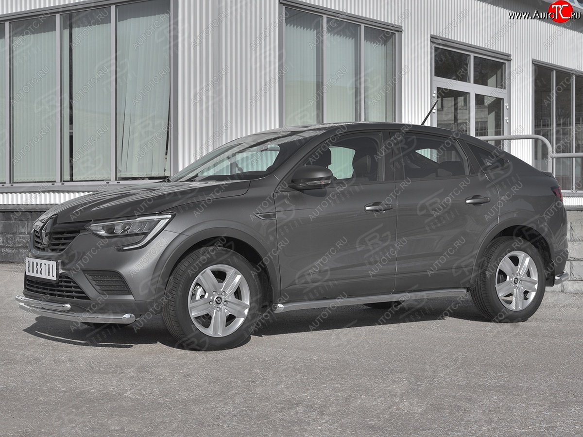 19 549 р. Защита порогов (Ø63 мм, нержавейка) SLITKOFF  Renault Arkana (2019-2025) (Металлические торцы под 45°)  с доставкой в г. Майкоп