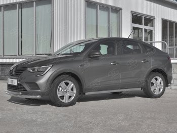 Защита порогов (Ø63 мм, нержавейка) SLITKOFF Renault Arkana (2019-2025) (С пластиковыми заглушками на торцах)