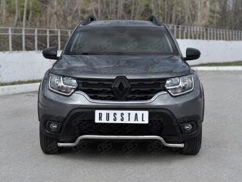 Защита переднего бампера (Ø42 мм волна, нержавейка) SLITKOFF Renault Duster  HM (2021-2024) рестайлинг