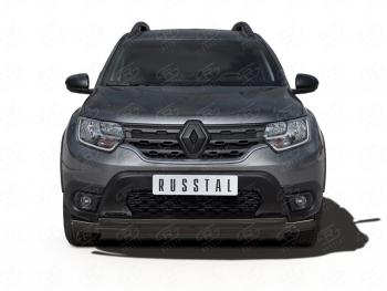 Защита переднего бампера (2 трубы Ø63 и 42 мм) SLITKOFF Renault Duster  HM (2021-2024) рестайлинг (нержавейка с полимерным покрытием, черный)