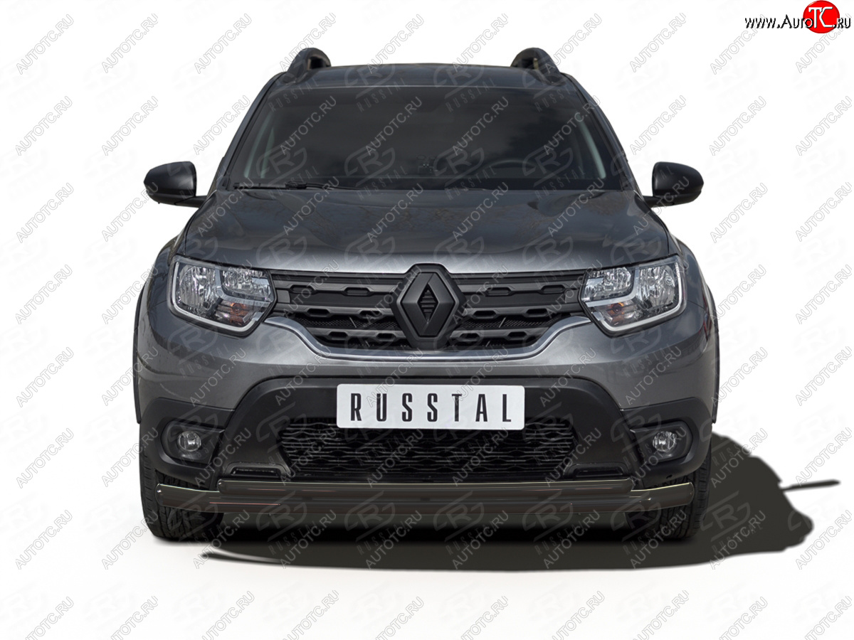 11 199 р. Защита переднего бампера (2 трубы Ø63 и 42 мм) SLITKOFF Renault Duster HM рестайлинг (2021-2024) (нержавейка с полимерным покрытием, черный)  с доставкой в г. Майкоп