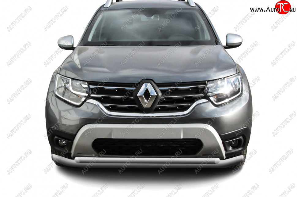 8 899 р. Защита переднего бампера Slitkoff (Ø57 и 42 мм). Renault Duster HM рестайлинг (2021-2024) (Сталь окрашенная, цвет серебристый)  с доставкой в г. Майкоп