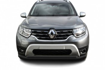 Защита переднего бампера Slitkoff (Ø57 и 42 мм). Renault Duster  HM (2021-2024) рестайлинг (Сталь окрашенная, цвет черный)