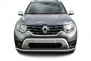 Защита переднего бампера Slitkoff (Ø57 мм). Renault Duster  HM (2021-2024) рестайлинг (Сталь окрашенная, цвет серебристый)
