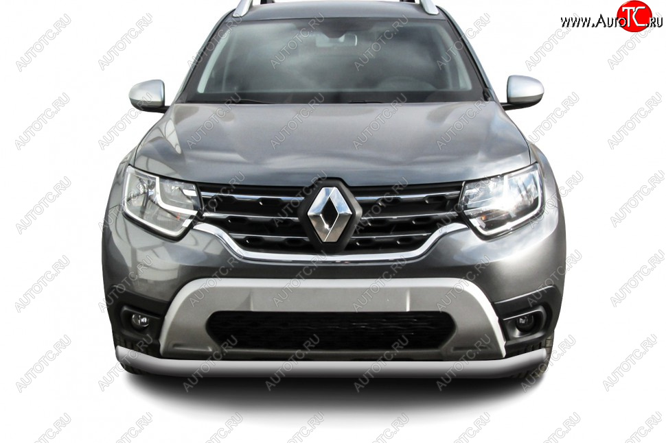 7 499 р. Защита переднего бампера Slitkoff (Ø57 мм).  Renault Duster  HM (2021-2024) рестайлинг (Сталь окрашенная, цвет серебристый)  с доставкой в г. Майкоп