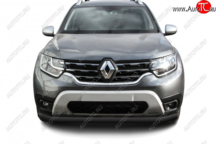 7 499 р. Защита переднего бампера Slitkoff (Ø57 мм).  Renault Duster  HM (2021-2024) рестайлинг (Сталь окрашенная, цвет черный)  с доставкой в г. Майкоп