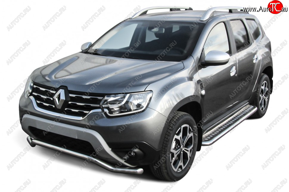 11 499 р. Защита переднего бампера Slitkoff (Ø57 мм, волна).  Renault Duster  HM (2021-2024) рестайлинг (Полированная нержавейка)  с доставкой в г. Майкоп