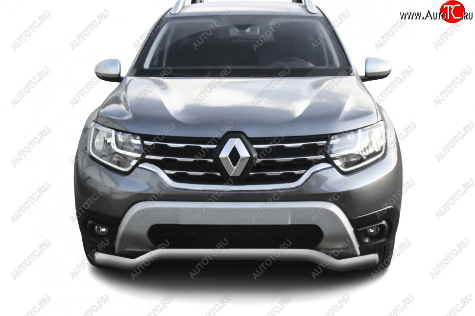 7 999 р. Защита переднего бампера Slitkoff (Ø57 мм).  Renault Duster  HM (2021-2024) рестайлинг (Сталь окрашенная, цвет серебристый)  с доставкой в г. Майкоп