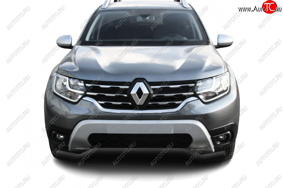 7 999 р. Защита переднего бампера Slitkoff (Ø57 мм).  Renault Duster  HM (2021-2024) рестайлинг (Сталь окрашенная, цвет черный)  с доставкой в г. Майкоп