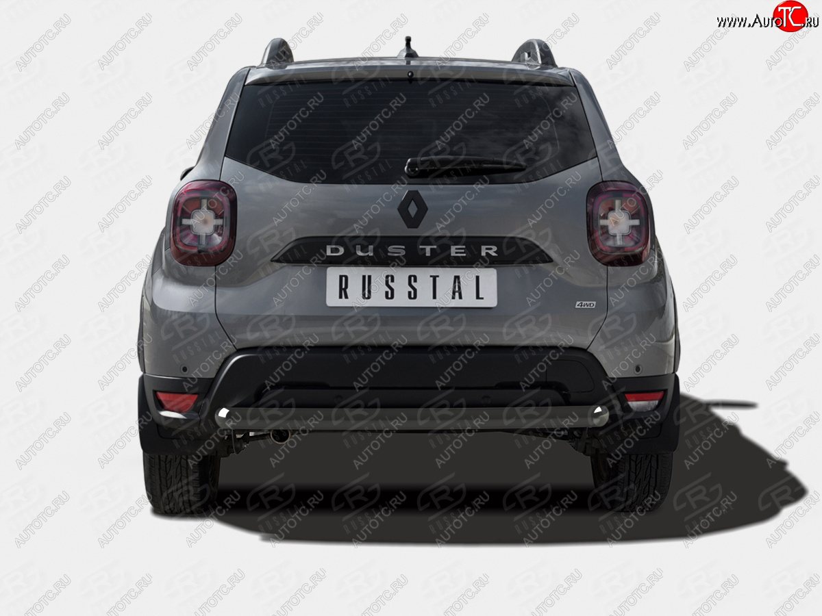 9 399 р. Защита заднего бампера (Ø63 мм) SLITKOFF Renault Duster HM рестайлинг (2021-2024) (нержавейка с полимерным покрытием, черный)  с доставкой в г. Майкоп
