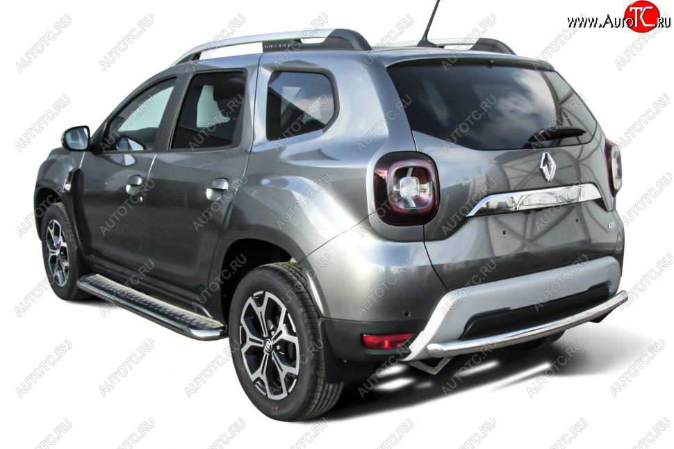 10 699 р. Защита заднего бампера Slitkoff (Ø57 мм)  Renault Duster  HM (2021-2024) рестайлинг (Полированная нержавейка)  с доставкой в г. Майкоп