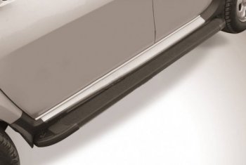 Пороги алюминиевые Slitkoff Renault Duster ( HS,  HM) (2010-2024) дорестайлинг, рестайлинг (Optima Black )