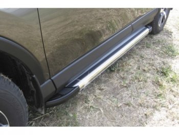 Пороги алюминиевые Slitkoff Renault Duster ( HS,  HM) (2010-2024) дорестайлинг, рестайлинг (Luxe Silver)