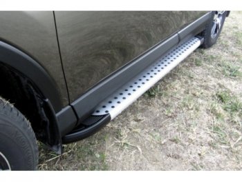 Пороги алюминиевые Slitkoff Renault Duster ( HS,  HM) (2010-2024) дорестайлинг, рестайлинг (Standart Silver)