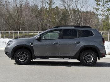 13 099 р. Порожки для ног Russtal (Ø42 мм) Renault Duster HM рестайлинг (2021-2024) (лист - алюминий, профиль - нержавейка)  с доставкой в г. Майкоп. Увеличить фотографию 2