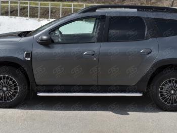 13 099 р. Порожки для ног Russtal (Ø42 мм) Renault Duster HM рестайлинг (2021-2024) (лист - алюминий, профиль - нержавейка)  с доставкой в г. Майкоп. Увеличить фотографию 3