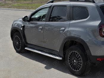 Порожки для ног SLITKOFF (Ø42 мм) Renault Duster  HM (2021-2024) рестайлинг (лист - алюминий, профиль - сталь)