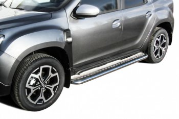 Защита порогов Slitkoff (Ø 57 мм, с листом) Renault Duster  HM (2021-2024) рестайлинг