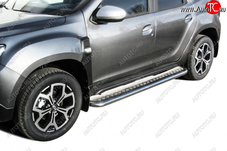 17 699 р. Защита порогов Slitkoff (Ø 57 мм, с листом) Renault Duster HM рестайлинг (2021-2024)  с доставкой в г. Майкоп