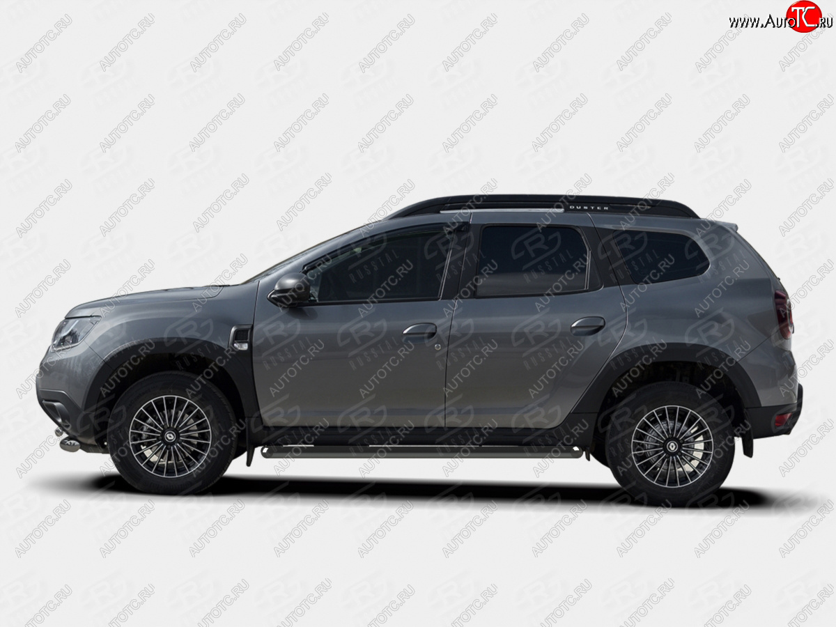 12 349 р. Защита порогов (Ø63 мм) SLITKOFF  Renault Duster  HM (2021-2024) рестайлинг (срез на торцах 45°, цвет черный)  с доставкой в г. Майкоп