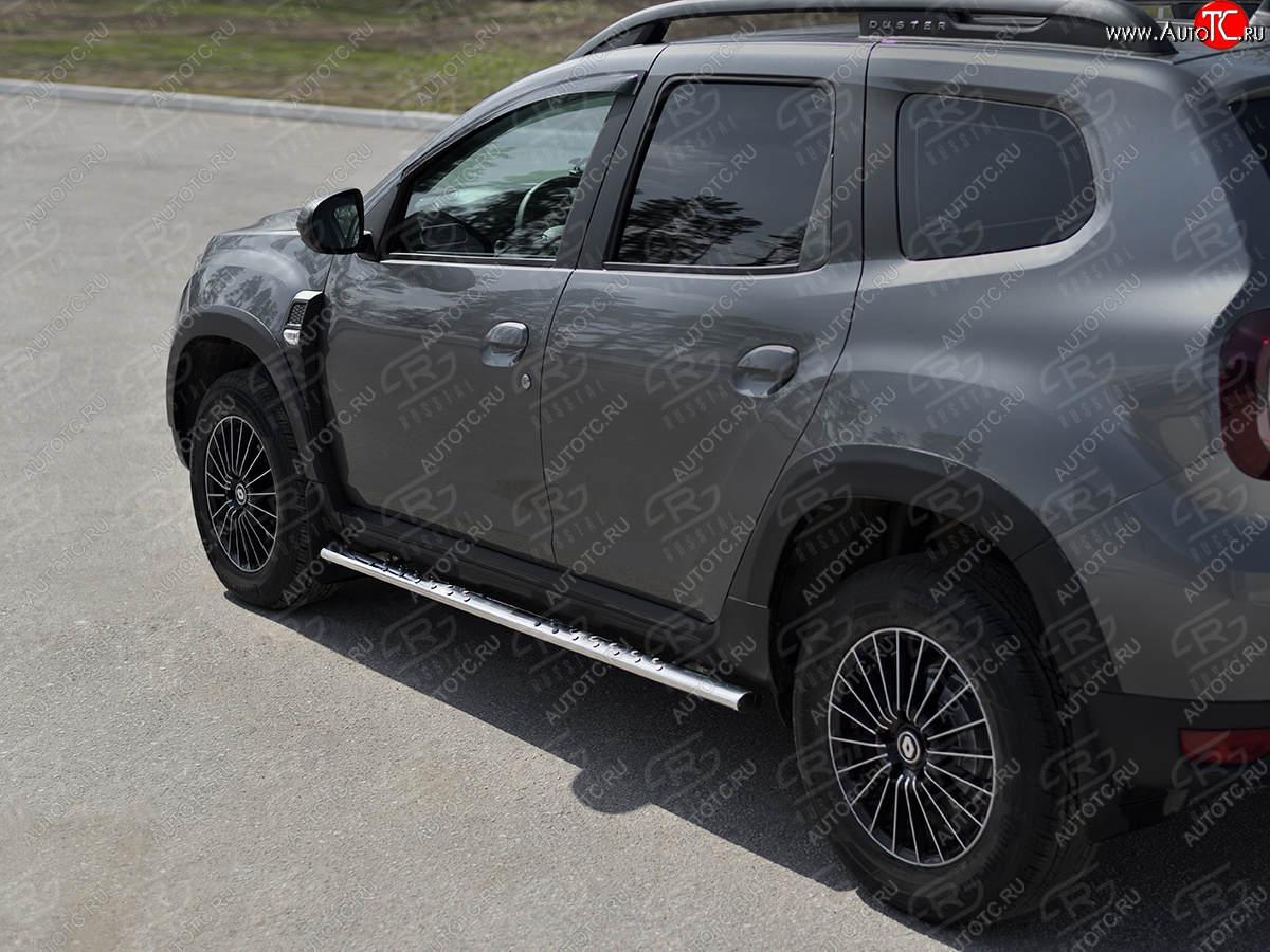 13 199 р. Защита порогов (Ø75x42 мм с проступью) Russtal Renault Duster HM рестайлинг (2021-2024) (полированная нержавейка)  с доставкой в г. Майкоп